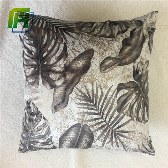 leaf printing velvet cushion cover