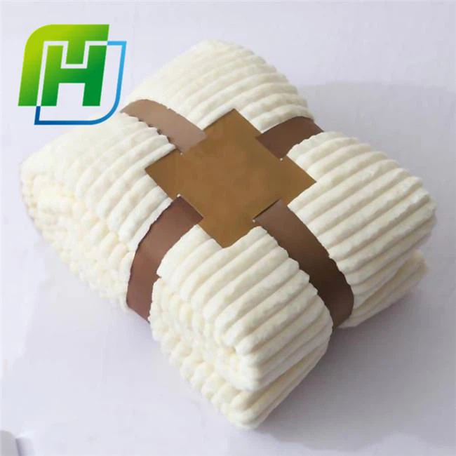 Cream stripe flannel fleece blanket