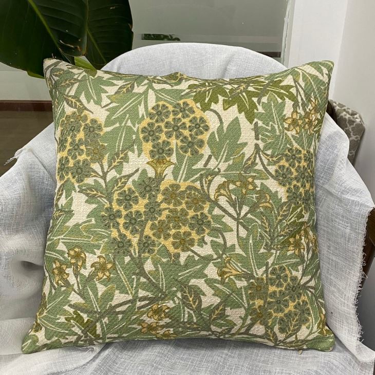Leaf Printed Linen Cushion